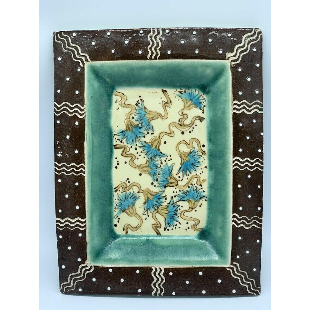 Vintage Mid Century Hand Painted Pottery Large Tray Platter Signed “Leach” 11x9